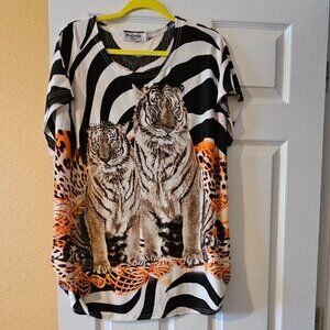 Women's Portman Fashion Embellished Tigers Tunic, Size XXL